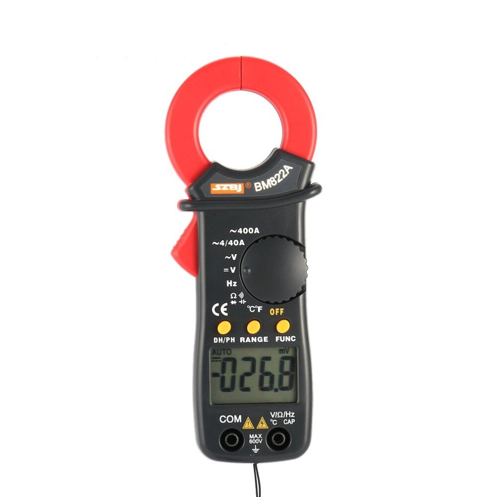 SZBJ BM822A Digital DC/AC Clamp Multimeter 400A Auto Range Ammeter Temperature Capacitance Frequency Handheld Ammeter Tester