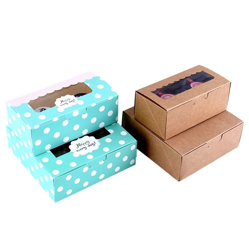 30pcs/lot Kraft Paper Clear Window cake box Wedding Dessert Cupcake Box blue Chocolate Muffin Biscuits Cookie packaging boxes