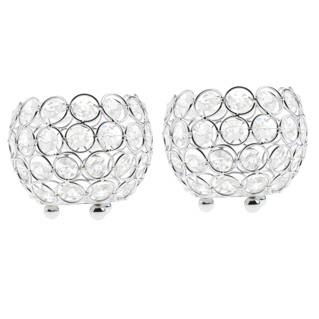 2x Crystal Bling Candle Holder For Wedding Party Dining Table DIY Decoration Dia. 10cm_ Silver