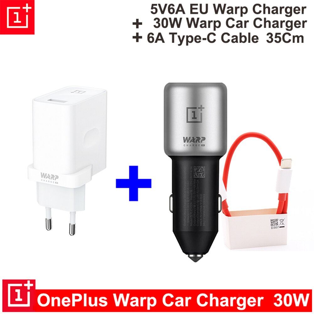 Original Oneplus 30W Warp Charge Car Charger Output 5V6A Max For Oneplus 7 Pro Normal QC For Oneplus 3/3T/5/5T/6/6T/7/Pro/8/8T..: EU Car Cable 35Cm