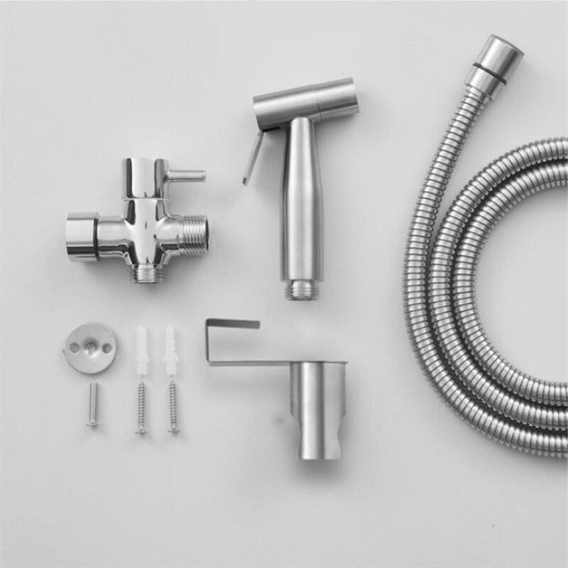 304 Stainless Steel Brushed Nickel Bidet Faucet Handheld Bidet Spray Shower Set Toilet Shattaf Sprayer Douche Kit