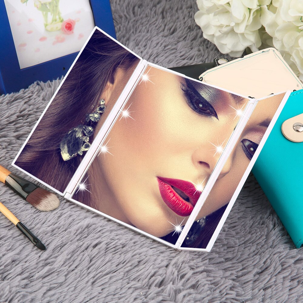 8 led-licht verlichte opvouwbare make-up cosmetische tafelspiegel make-up foundation poeder