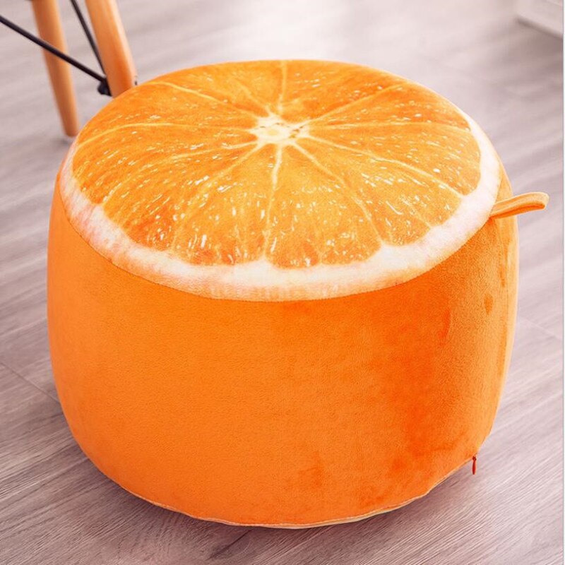 1 stk oppustelig skammel fortykkelse bomuldsbetræk tegneserie plys 3d frugt oppustelig puf stol dejlige pneumatiske taburetter: Orange