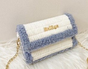 Bolsa de tejido artesanal moderna, bolso de lana de tela de malla, hecho a mano, con gancho de pestillo, bolso de hombro práctico, accesorios: WhiteGray
