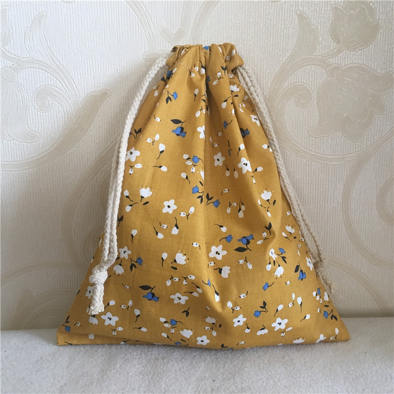 YILE Cotton Twill Drawstring Travel Organizer Bag Party Bag Print Mini Flower Yellow 8705C