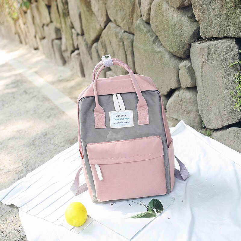 Mochila impermeable de lona para mujer, morral escolar para adolescentes y niñas,: Gray Pink