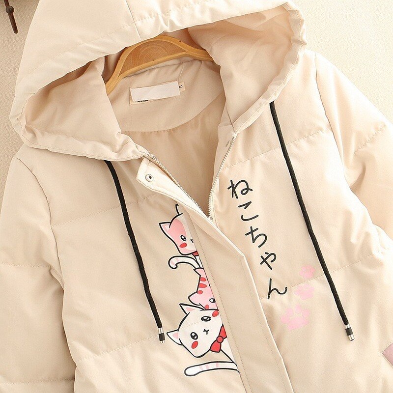 Merry pretty mori menina jaqueta de inverno roupas femininas kawaii warmcoat grosso parka japonês bonito dos desenhos animados gato outwear casaco com capuz