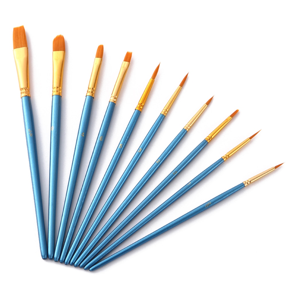 10pcs Paintbrush Set Art Paint Brushes Nylon Hair Wooden Handle for Acrylic Oil Gouache Face Nail Body Painting