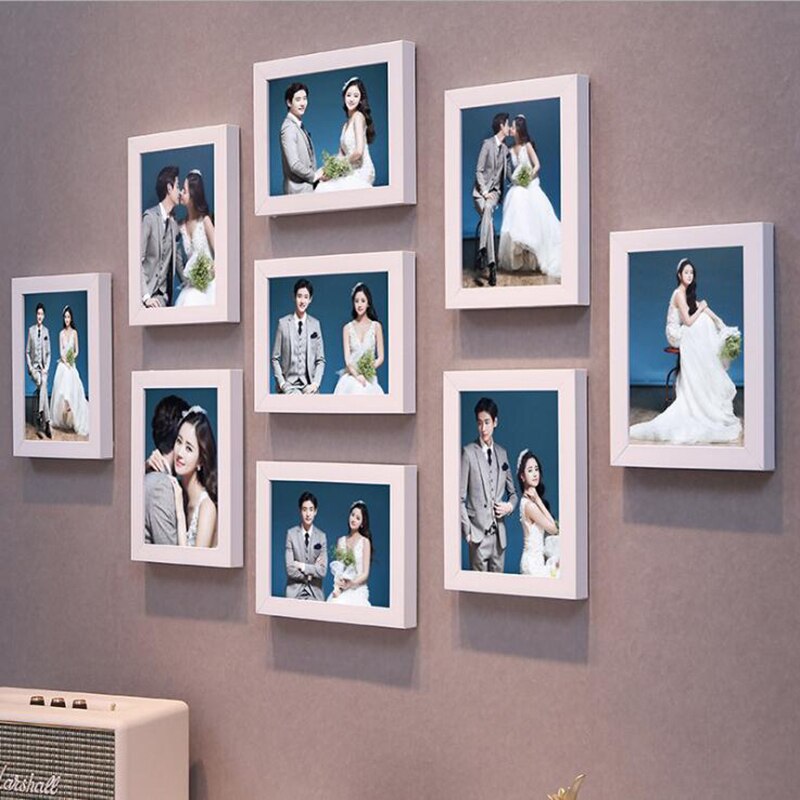 9 stk/sæt 7 tommer billedrammer væg fotoramme sæt bryllupsfotoserier familie fotorammer til billedvæg indretning: Hvid