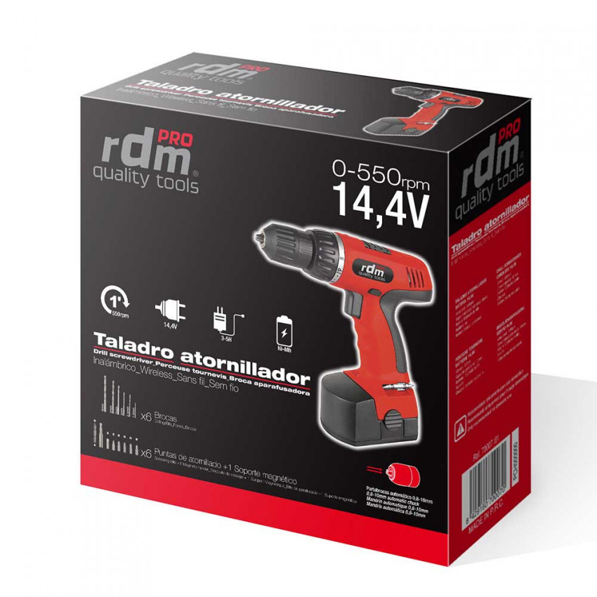 Taladro Atornillador Reversible 550rpm de Batería 14,4V Ni-MH RDM Tools