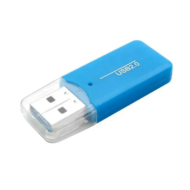 Lector de tarjetas SIM de memoria Mini USB 2,0 TF portátil, adaptador T-Flash de alta velocidad para PC, portátil, ordenador portátil, altavoz para vehículo: Azul