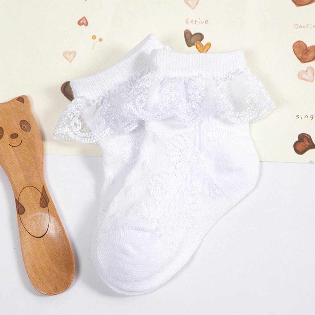 Schattige prinsessen babymeisjessokken katoenen ruches enkelhoge baby calcetines roze/wit voor 0-2 jaar 1 paar babysokken meisjes