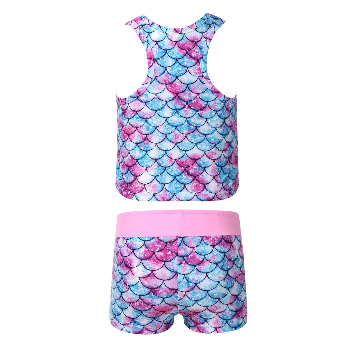 Kids Girls Tankini Swimsuits Sleeveless Racer Back Fish Scales Printed Swimwear Bathing Suit Set Swimsuit Tops with Swim Bottoms