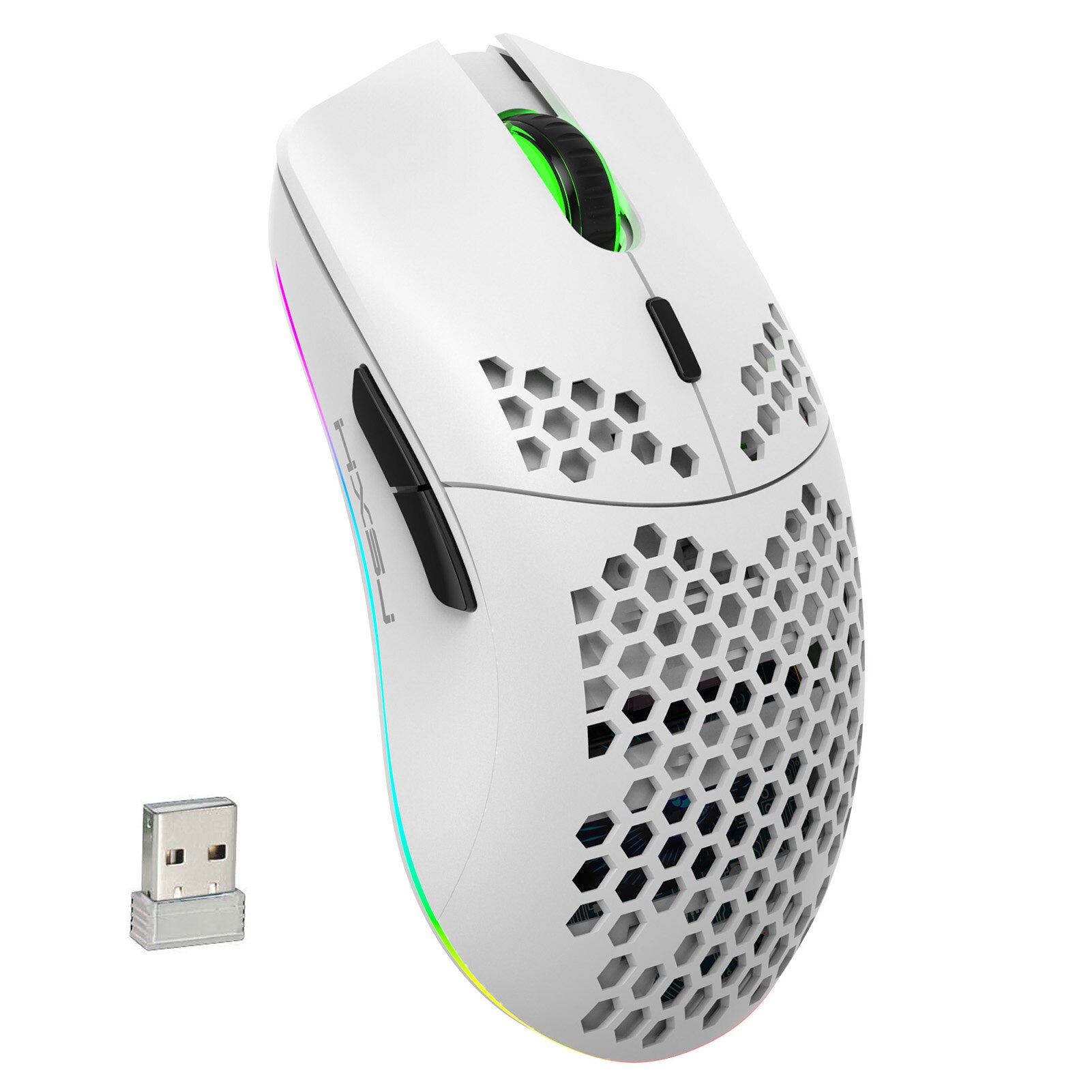 RGB Lighting HXSJ T66 RGB 2.4G Wireless Gaming Mouse Charging Mouse with Adjustable DPI Ergonomic for Desktop Laptop: White