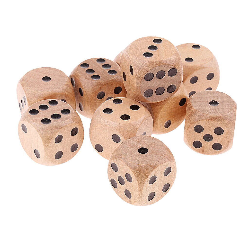 10Pieces Wooden Dice D6 Six Sided Dotted Dice For: Natural