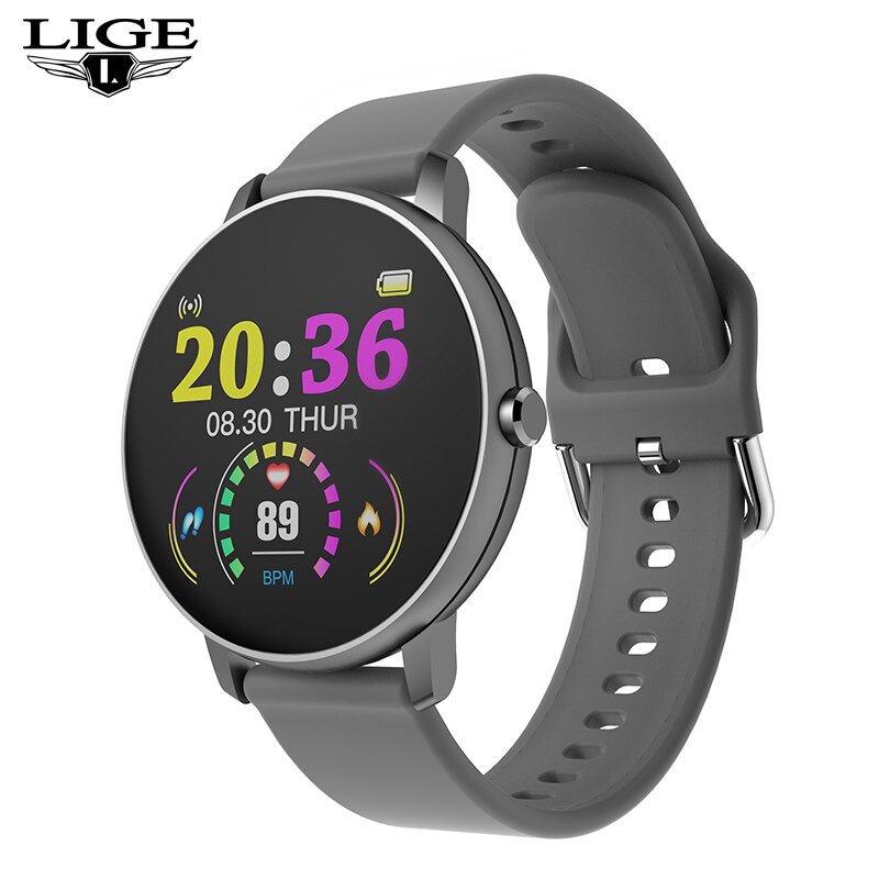 Luik Full Touch Screen Smart Horloge Mannen Hartslag Bloeddruk Oproep Herinnering Functie Sport Smartwatch Voor Android Ios + Box: Gray