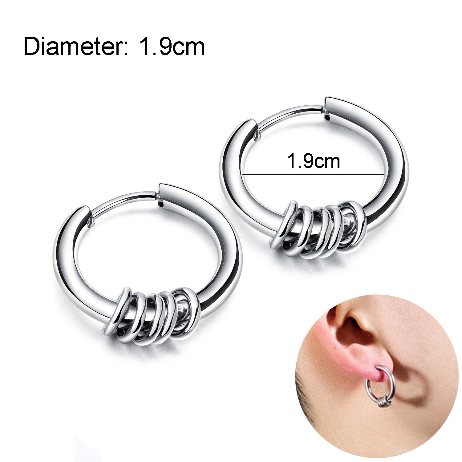 Various Punk Hiphop European Men Women Retro 316L Stainless Steel Earrings Simple Personality Jewelry For Birthday: CSE21009-L