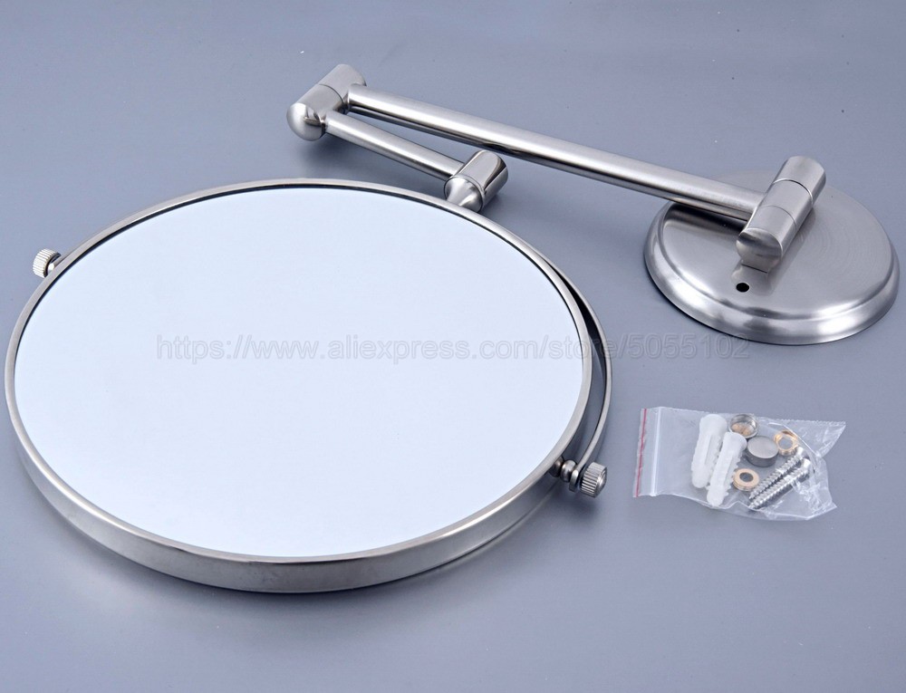 Double Side Bathroom Folding Brass Shave Makeup Mirror Brushed Nickel Wall Mounted Dual Arm Extend Bath Mirror zba636