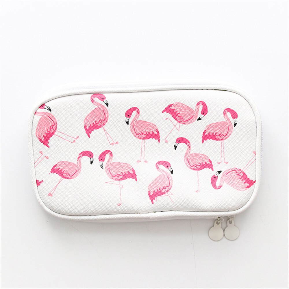 Tegneserie flamingo penalhus pu stor kapacitet lynlås blyantboks bærbar opbevaringspose kawaii papirvarer studerende pen taske: Hvid