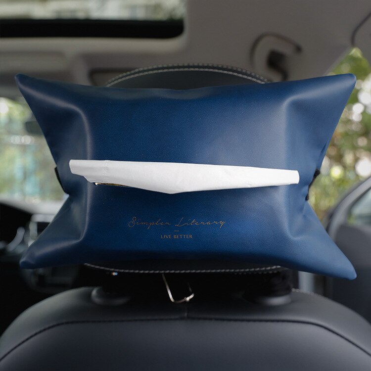 Nordic Lederen Pu Engels Brief Rits Autostoel Terug Opknoping Tissue Opbergdoos Papers Bag Holder Thuis Organizer Tool: Blue