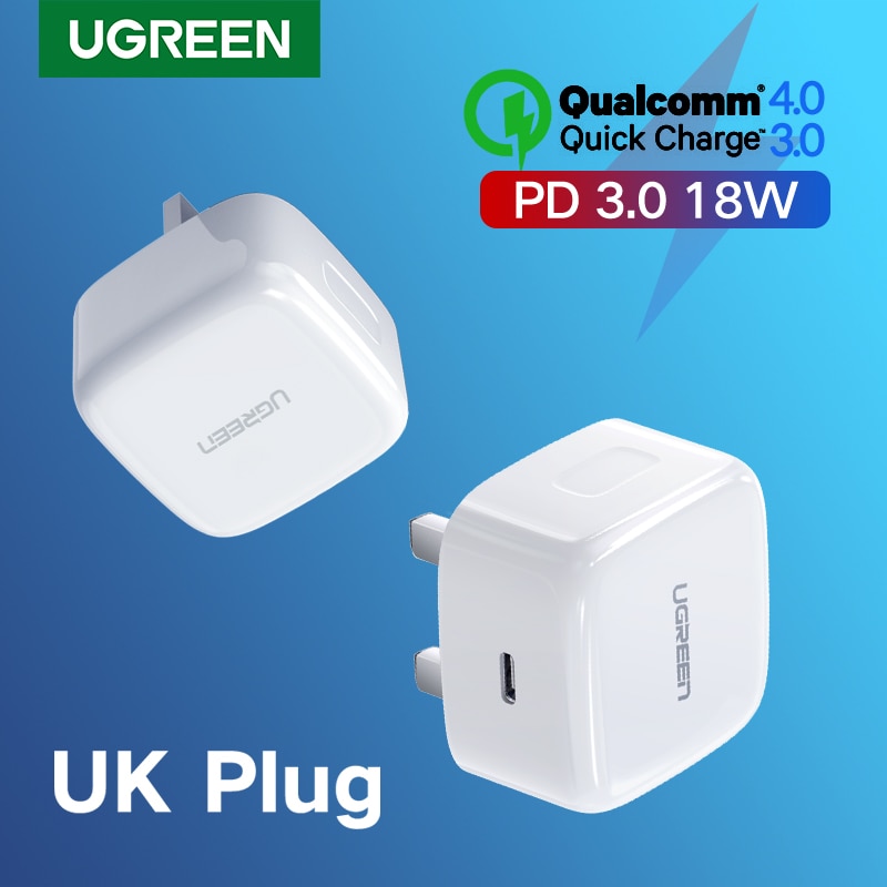 Carregador rápido usb 4.0 3.0 usb tipo c ugreen, plug pd para carregamento rápido de 18w qc4.0 qc3.0 carregador para celular iphone 11, x, xs, 8, pd