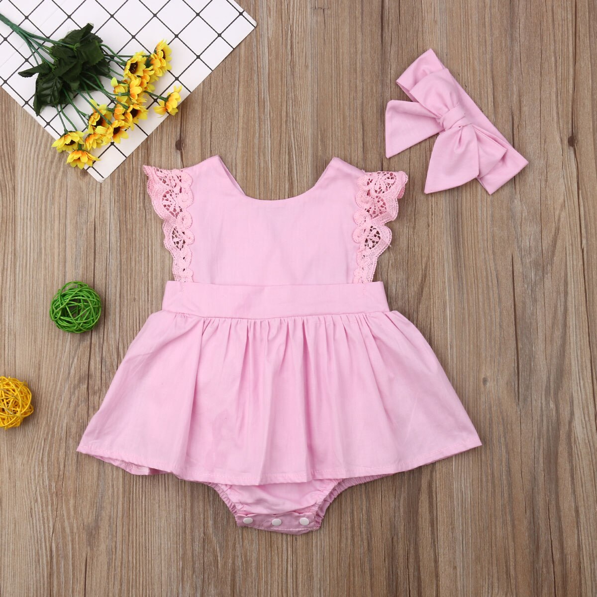 niños ropa de verano ropa de bebé chico bebé niña encaje 2 piezas mono diadema ropa vestido de encaje monos de manga ropa
