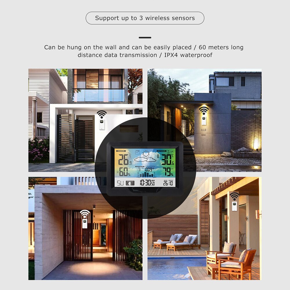 Digital LCD Alarm Wall Clock Weather Station Battery Indoor Outdoor Temperature Humidity Pressure Wind Weather Forecast