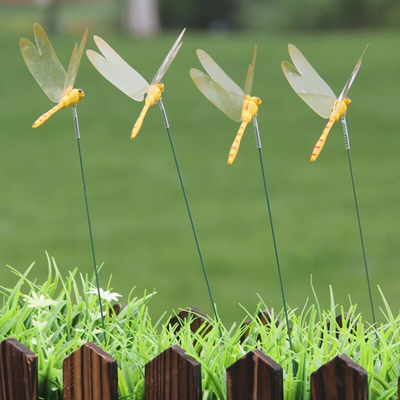 10 Stks/partij Kunstmatige Dragonfly Vlinders Tuin Decoratie Outdoor 3D Simulatie Dragonfly Stakes Yard Plant Gazon Decor Stok