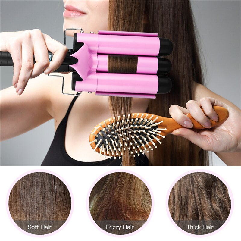 22mm 25mm 32mm 3 Barrels Hair Curler Wave Curler Ceramic Curling Iron LCD Display Perm Splint Roller Big Wave Hair Styling Tool