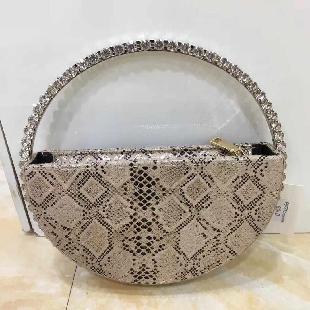 Bolso de noche Circular con diamantes de imitación para mujer, bolsa de mano con asa redonda, colorida, PARA CENA: beige snake skin