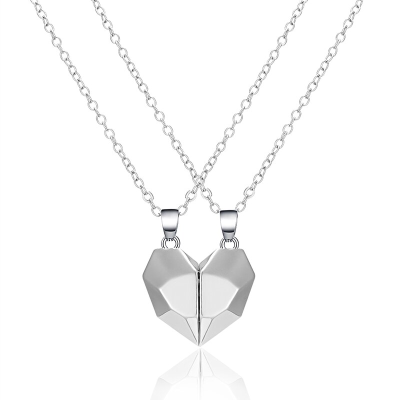 2Pcs Heart Magnetic Couple Necklace for Women Heart Faceted Magnet Pendant Necklace Distance Wishing Stone Valentine&#39;s Day: Magnetic Necklace-3
