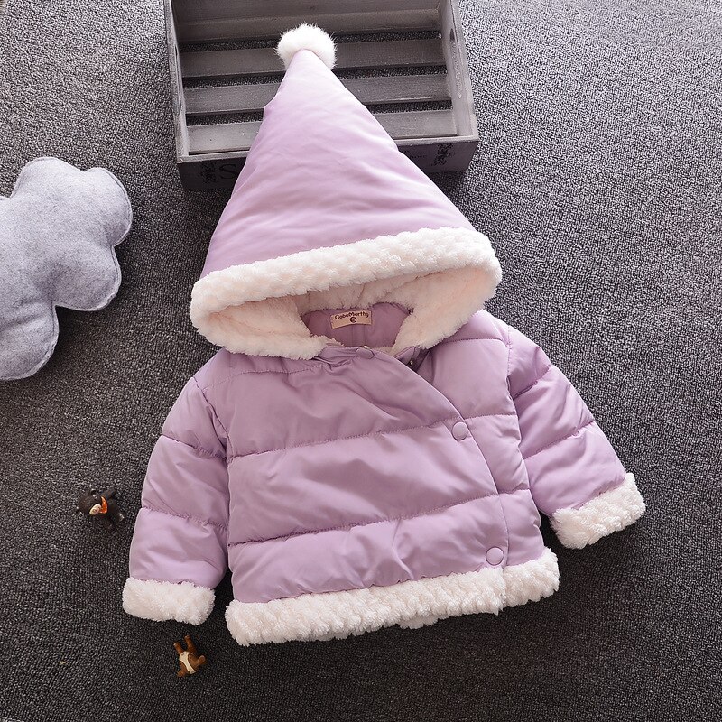 winter plus velvet padded coat small girl winter hooded cotton jacket