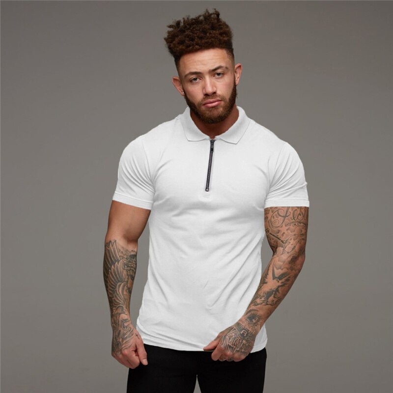 T-Shirt manches courtes pour homme, vêtement de sport, Slim, avec fermeture éclair, à la