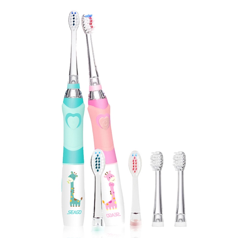 SEAGO Kinder Sonic Elektrische Zahnbürste Betriebene Wasserdichte LED Licht für 3-12 Alter Kinder Smart-Timer 3 Weichen Borsten pinsel Köpfe