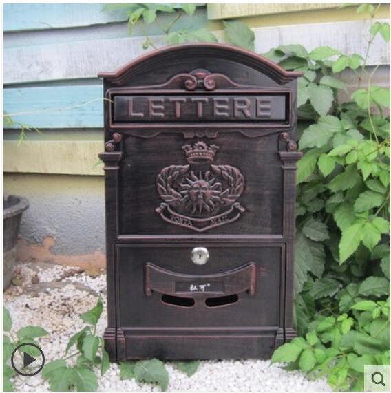 Lockable Secure Mail Letter Post Box Vintage Metal Mail Box Garden Ornament Retro wall-mounted Mailbox CW238: 10