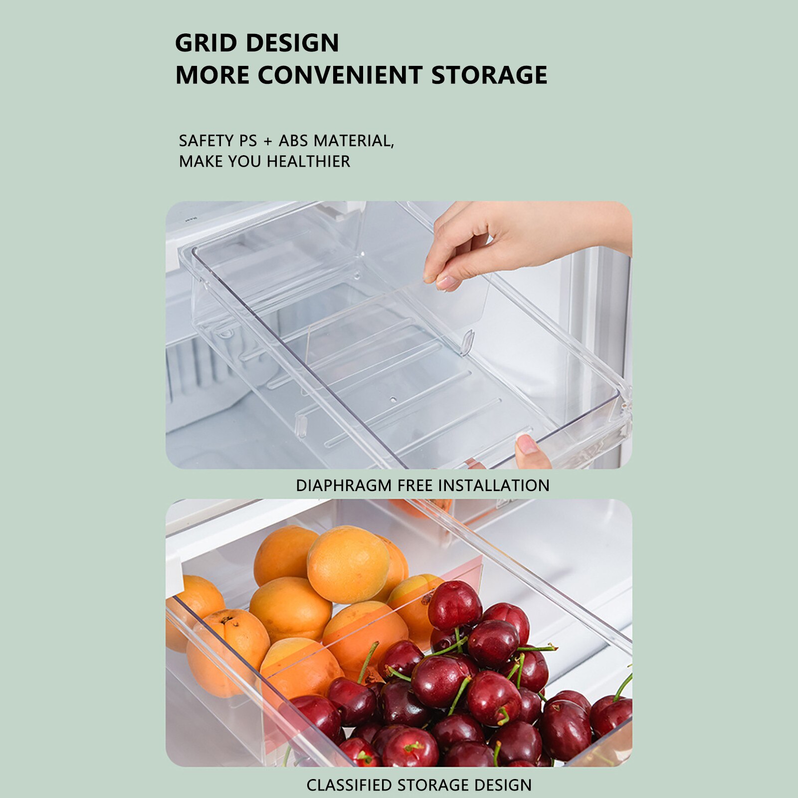 Epzia 1 x grote koelkast organizer lade - doorzichtige stapelbare uittrekbare lade voor keukenorganizer lade, koelkast, vriezer en voorraadkast organizer