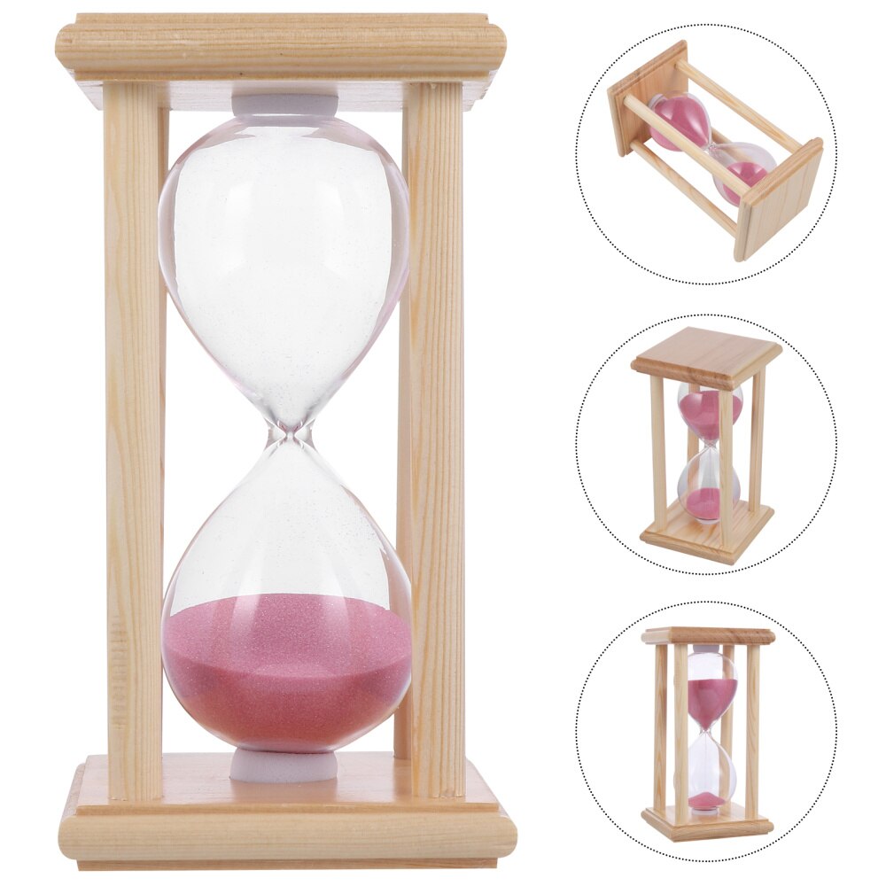 Wooden Frame Hourglass Glass Transparent Glass Sandglass Restaurant Accessories: Pink