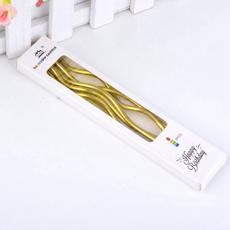 6Pcs/lot Threaded Candle Curved Spiral Cake Candle Long Multicolor Colored Curving Cake Safe Flames Kids Birthday: YW