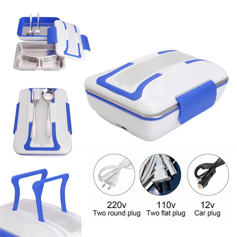 Portable Car Truck Electric Heating Lunch Box Travel Food Warm Heater Storage Container Stainless Steel Rice Cookers Box Warmer: Blue / 12V