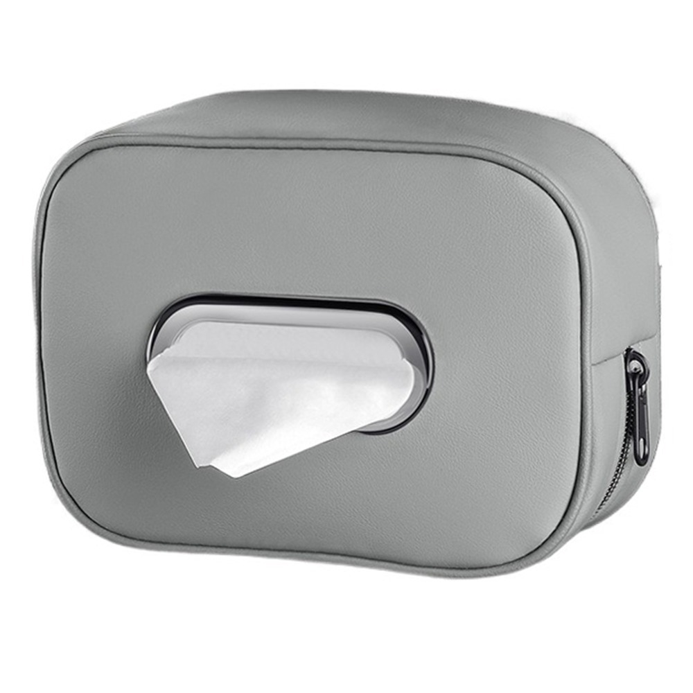 Multifunctional Car Tissue Box Zipper PU Leather Car Napkin Holder with Fix Strap Paper Box Backseat Tissue Case: Red