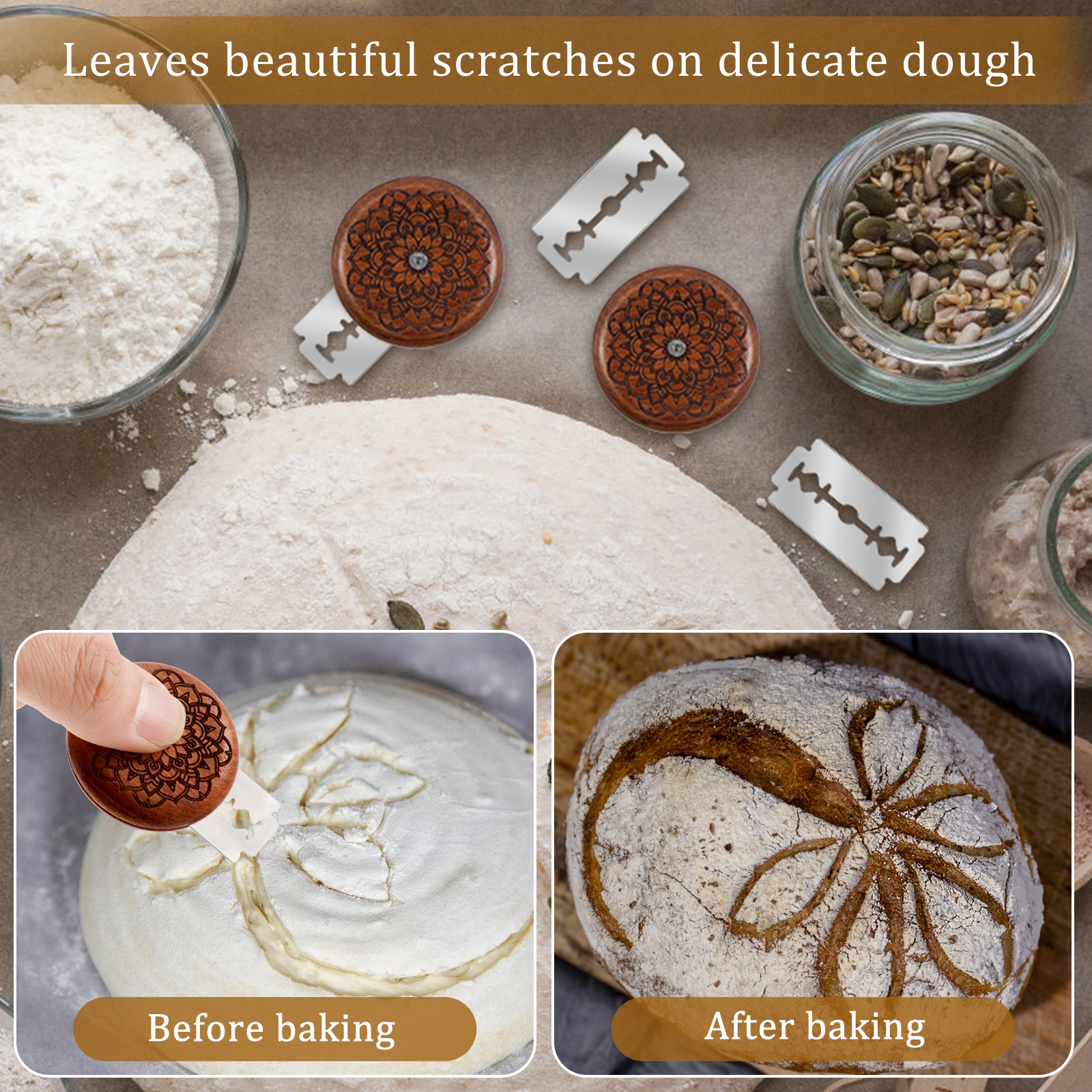 Bread Dough Scoring Tool Compact Bread Scoring Dough Cutter 5cm Wooden Sourdough Bread Scorer for Homemade Sourdough Bread