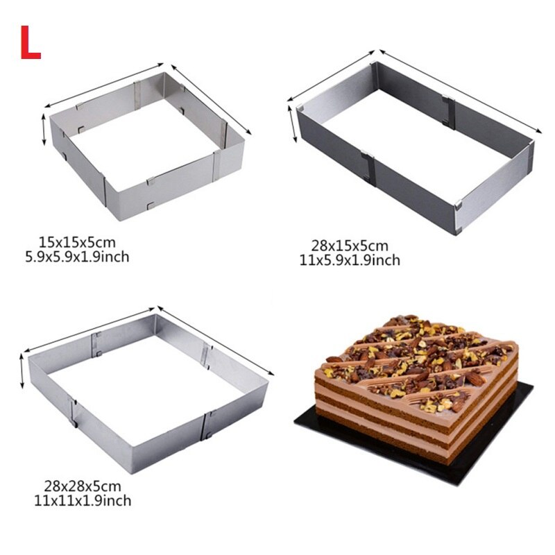 DIY Stainless Steel Cake Cutter Slicer Adjustable Round Bread Adjustable16cm-30cm Cake Ring Mold Cake Layered Baking Tools: Large Square