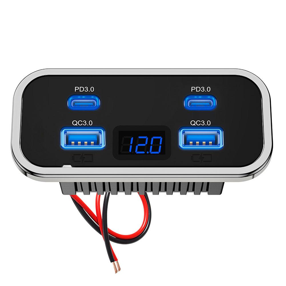4 porter 12v usb-uttak til bobil 76w doble  pd3.0 type-c hurtiglading dobbel usb for bil buss bobil billader med knappbryter: Hvit