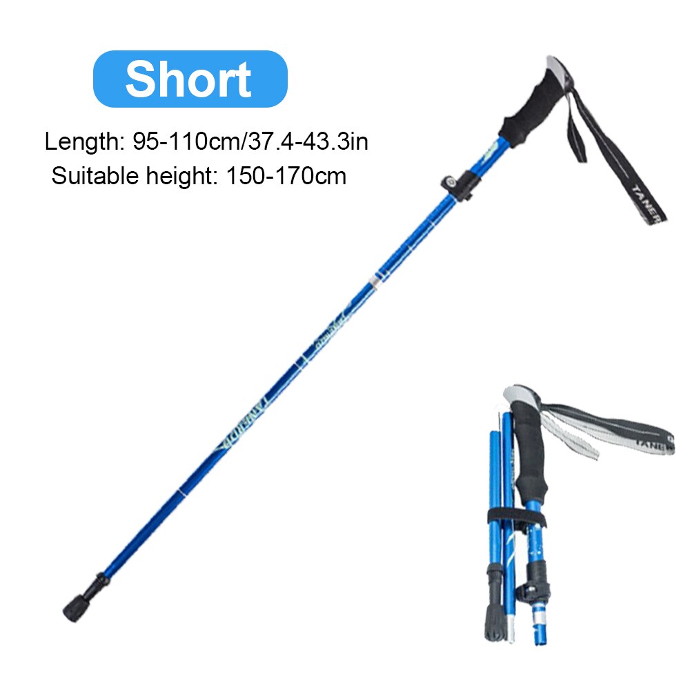 Outdoor Walking Stick Hiking Trekking Poles Ultralight Nordic Walking Pole Telescopic Crutches Antishock EVA Handle Folding Cane: Short Dark Blue