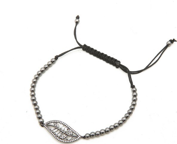 Goud Zilver Micro Pave Cz Zirkoon Zirconia Armband Touw Aangepast Macrame Uuh2 Koperen Kralen Leaf Charm Gevlochten Armbanden: 4