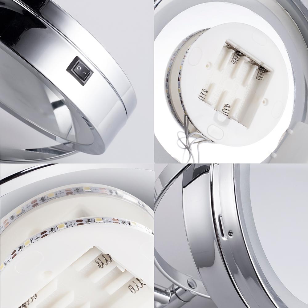 Led Dubbelzijdig Vergrootglas Make-Up Spiegel, 6.0 "15Cm Diameter 1X/5X Verstelbare Wandmontage 360 Roterende Uitschuifbare Draaibare Spiegel