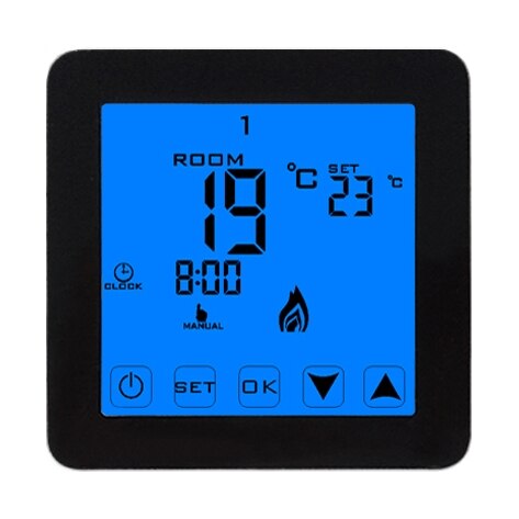 MINCO-termorregulador de calor con pantalla táctil LCD, controlador de temperatura ambiente, termostato para calefacción eléctrica, suelo: Negro