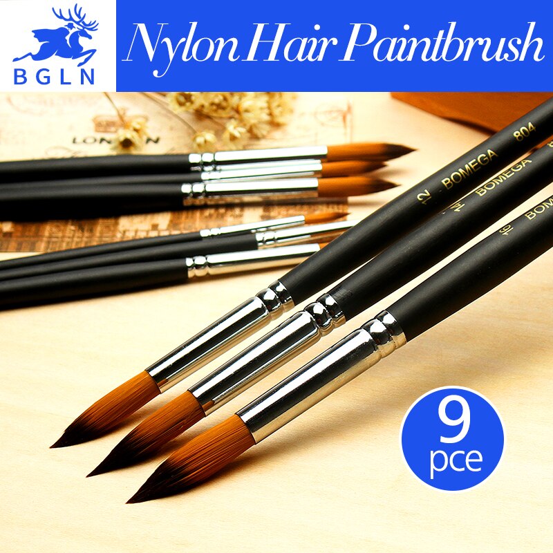 Bgln 9 stk langt skaft nylon akvarel pensler gouache akryl pensel pen pincel til pintura kunst forsyninger 804