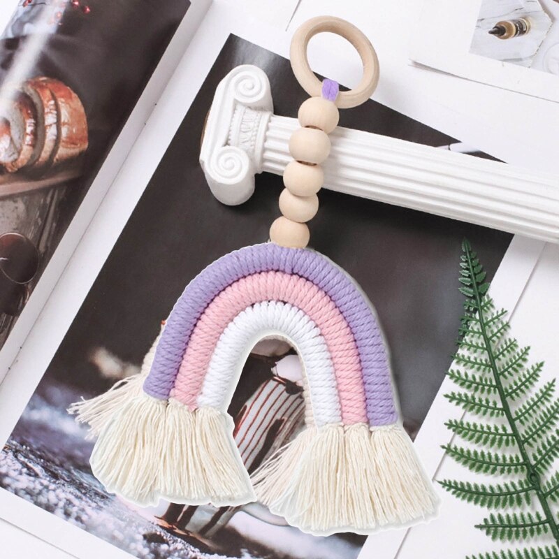 Anello di Dentizione Arcobaleno Nappa Macrame di Cura del bambino Di Legno Giocattolo Massaggiagengive Passeggino Ciondolo Appeso Sonaglio Neonati Doccia Regalo