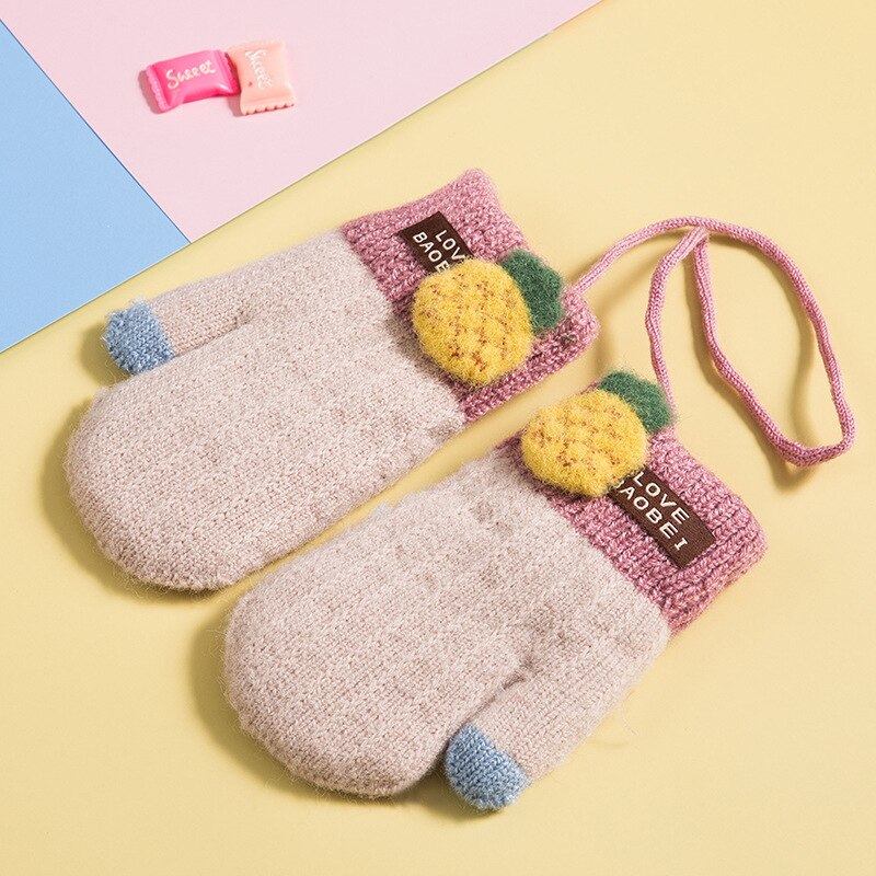 Handschuh samt warme stricken baby handschuhe mädchen jungen winter kinder kleinkind cartoon handschuhe Erdbeere ananas muster günstige: 09